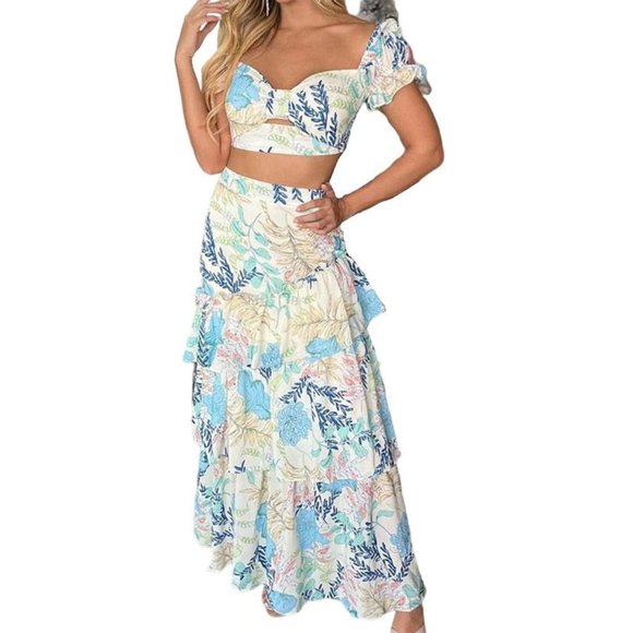 Maxi Skirt and Off Shoulder Crop Top Summer Outfit - Picture 1 of 3